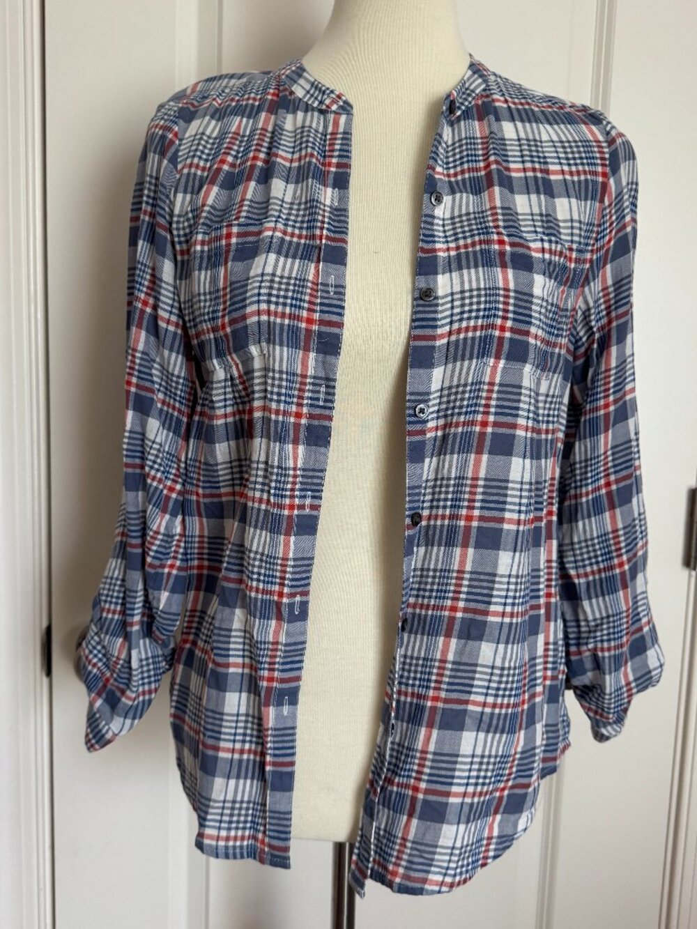 Joie Blue Red Plaid Flannel Shirt Sz XS